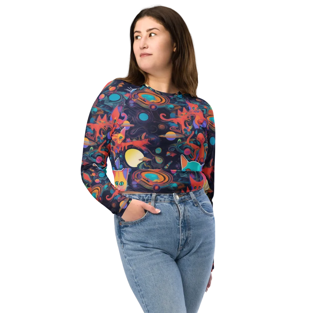 Orbiting Prowlers on Long Sleeve Crop Top — Front