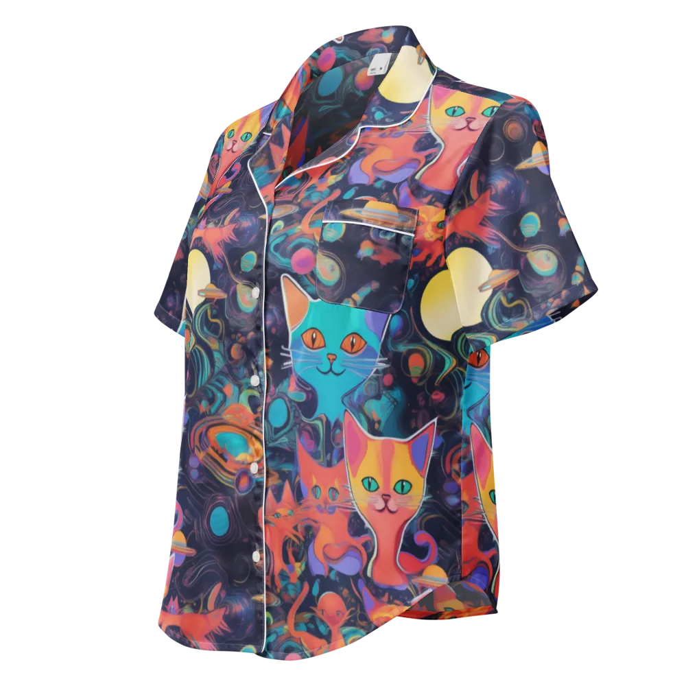 Orbiting Prowlers on Women's Short Sleeve Pajama Top — Left Front