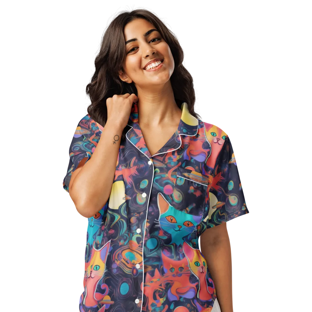 Orbiting Prowlers on Women's Short Sleeve Pajama Top — Front