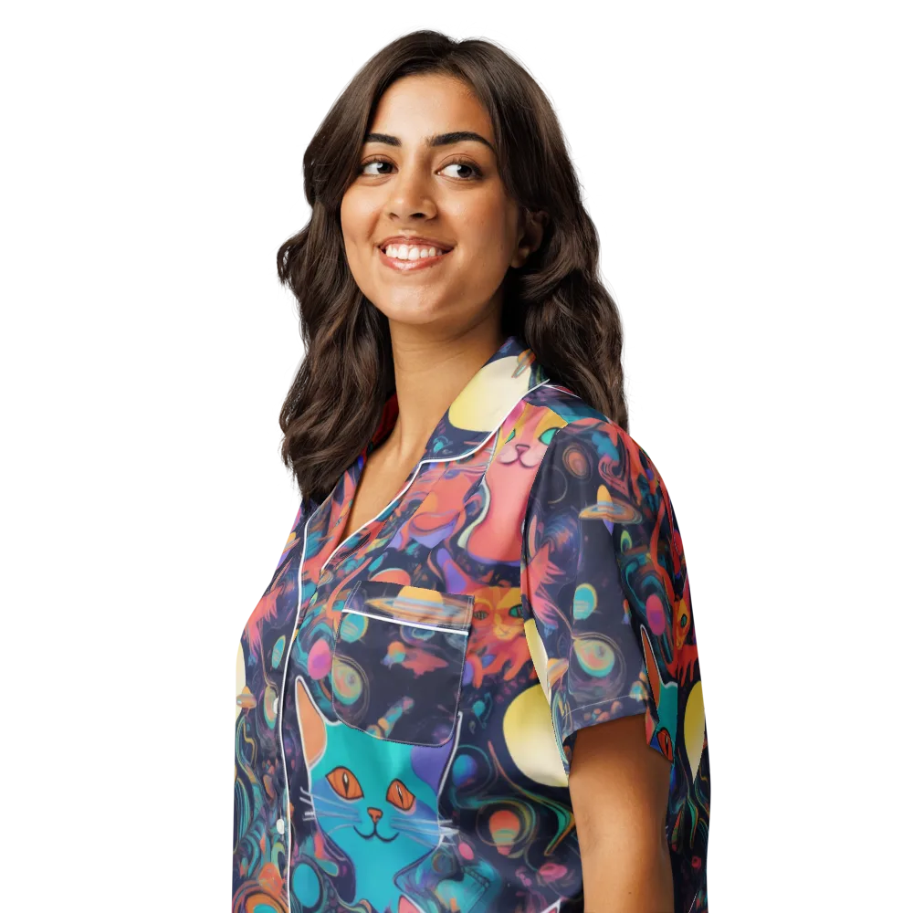 Orbiting Prowlers on Women's Short Sleeve Pajama Top — Left Front
