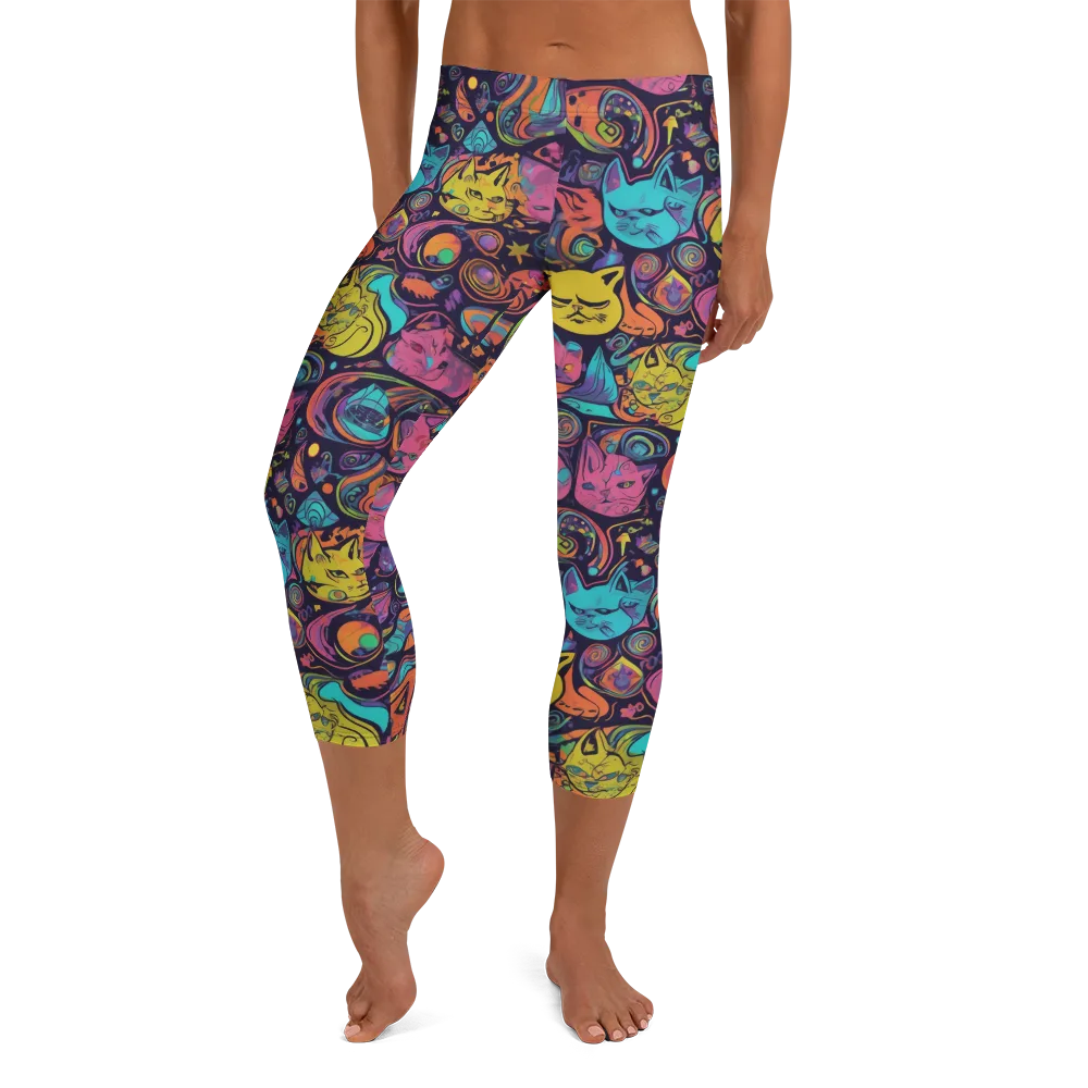 Moonlit Meow on Capri Leggings — Front