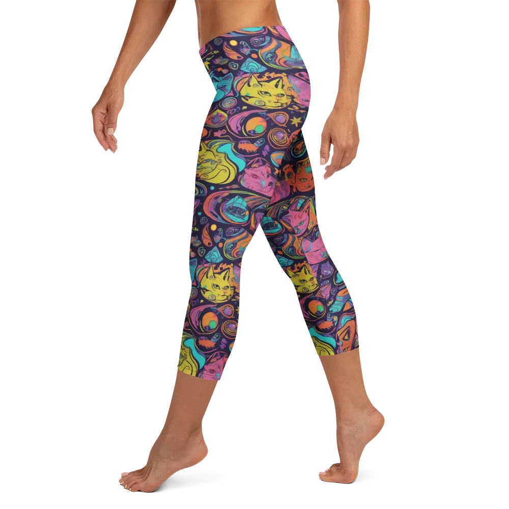 Moonlit Meow on Capri Leggings — Left