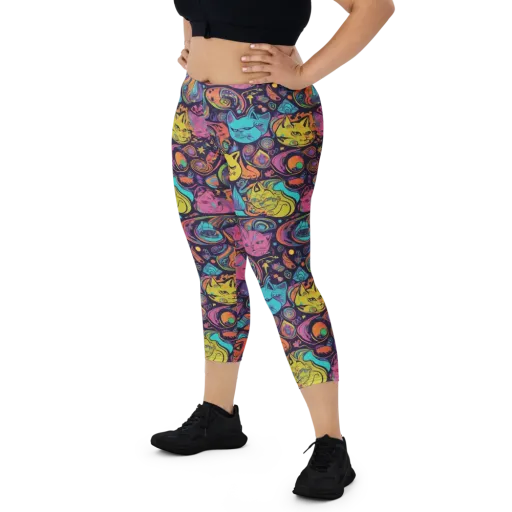 Moonlit Meow on a Capri Leggings