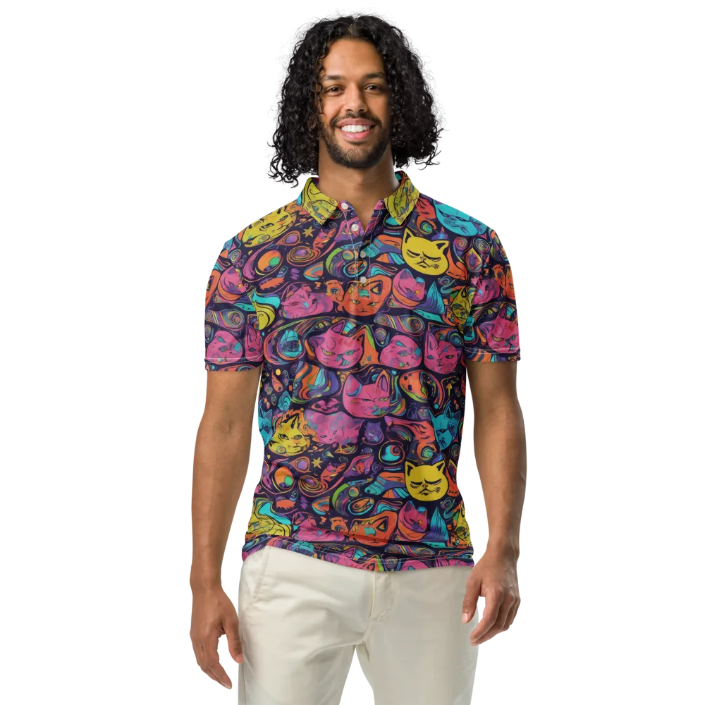 Moonlit Meow on Men's Slim Fit Polo Shirt — Front