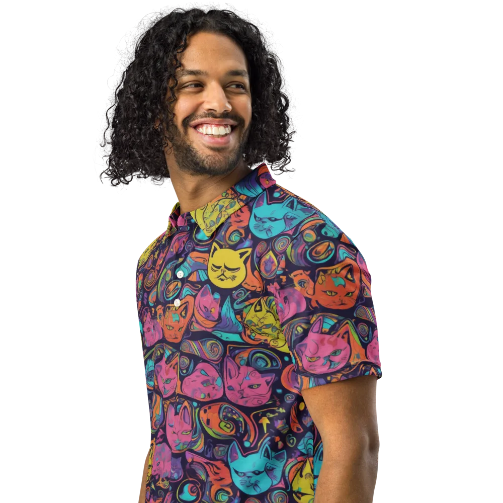 Moonlit Meow on Men's Slim Fit Polo Shirt — Left Front