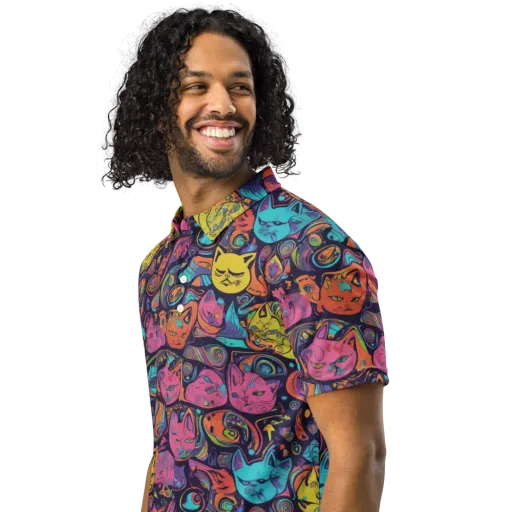 Moonlit Meow on a Men's Slim Fit Polo Shirt