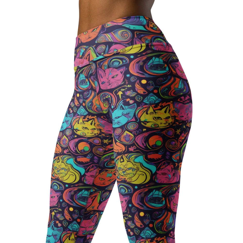 Moonlit Meow on Yoga Leggings — Left Front