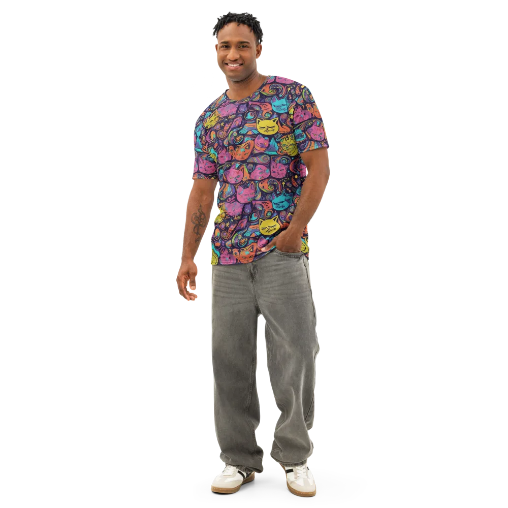 Moonlit Meow on Men's Cotton Crew Neck T-Shirt — Front