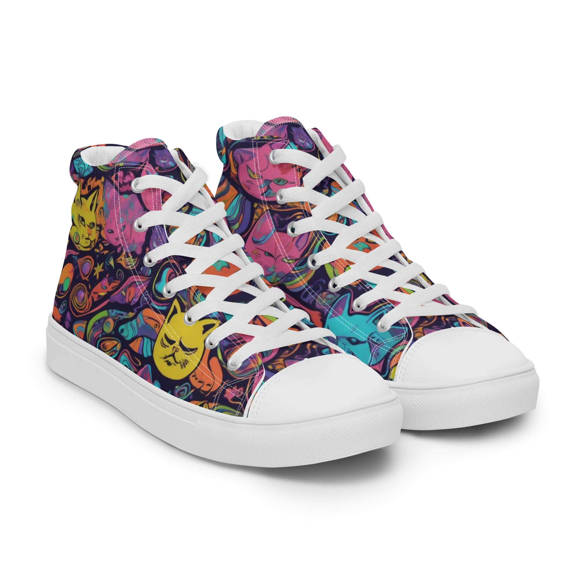 Moonlit Meow on Men's High Top Canvas Shoes — Right Front