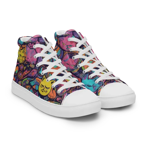 Moonlit Meow on a Men's High Top Canvas Shoes