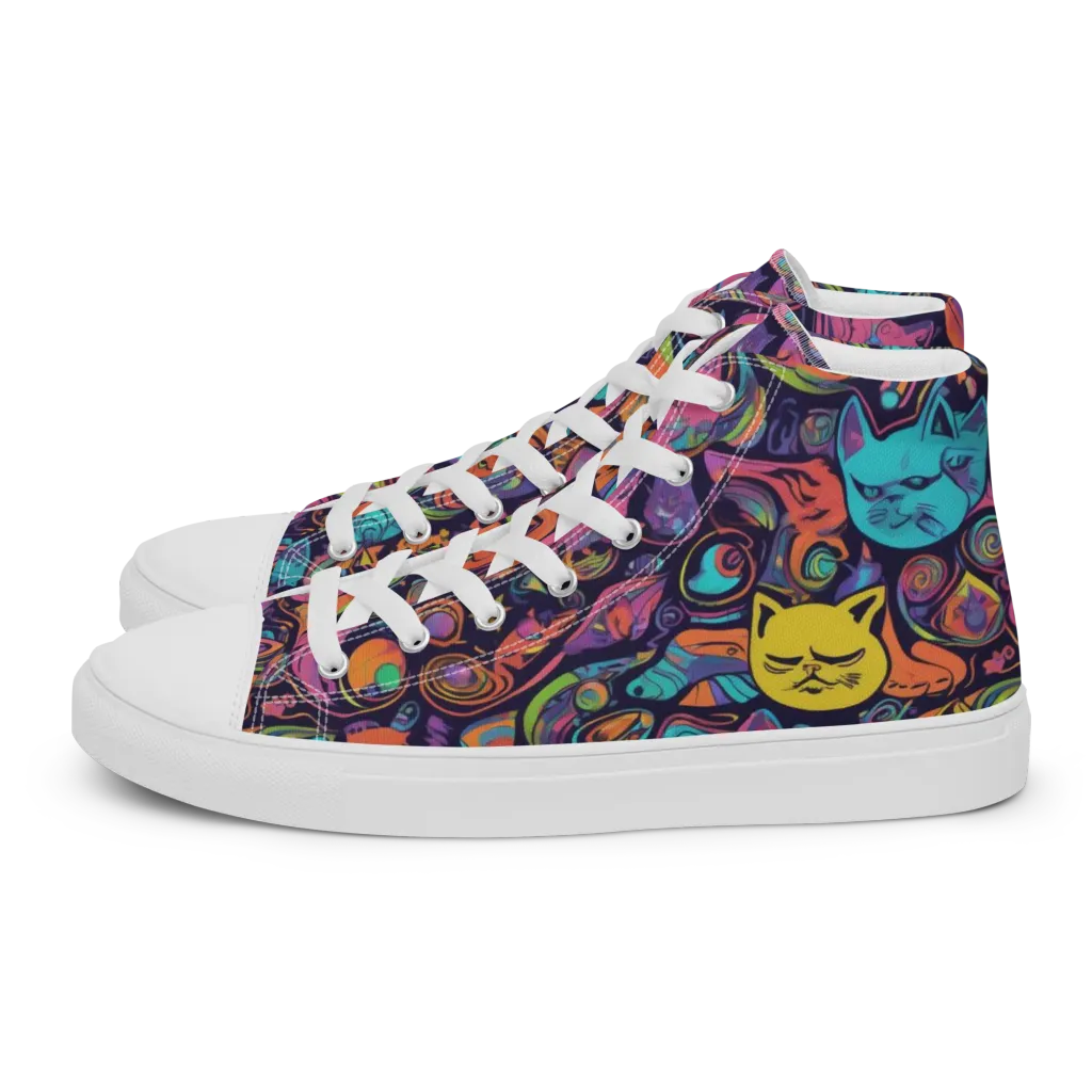 Moonlit Meow on Men's High Top Canvas Shoes — Left