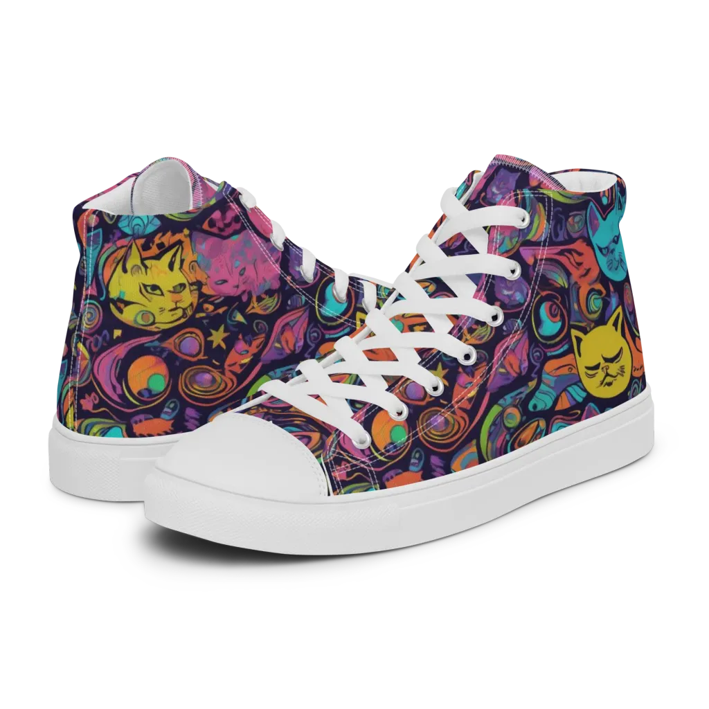 Moonlit Meow on Men's High Top Canvas Shoes — Left