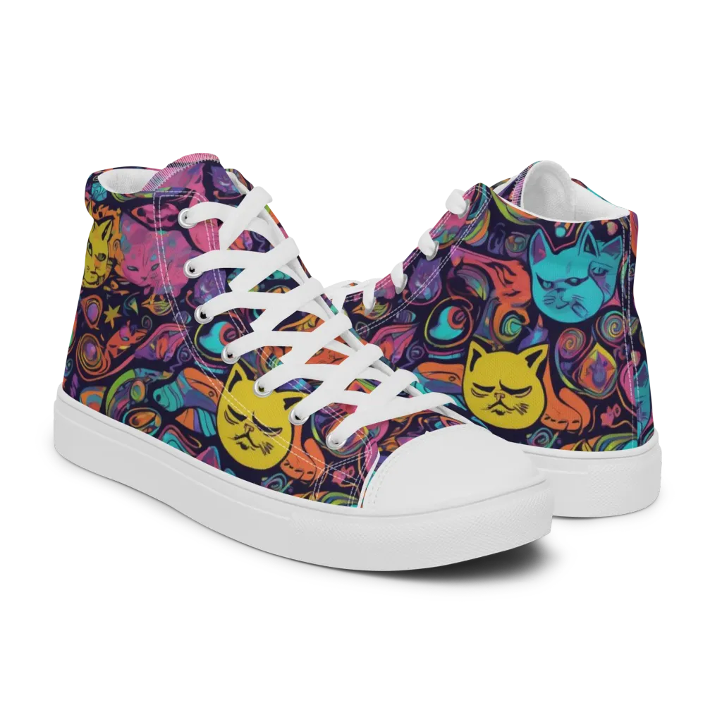 Moonlit Meow on Men's High Top Canvas Shoes — Right