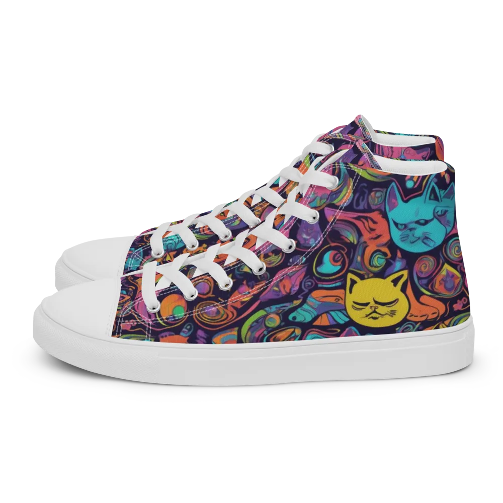 Moonlit Meow on Women's High Top Canvas Shoes — Left