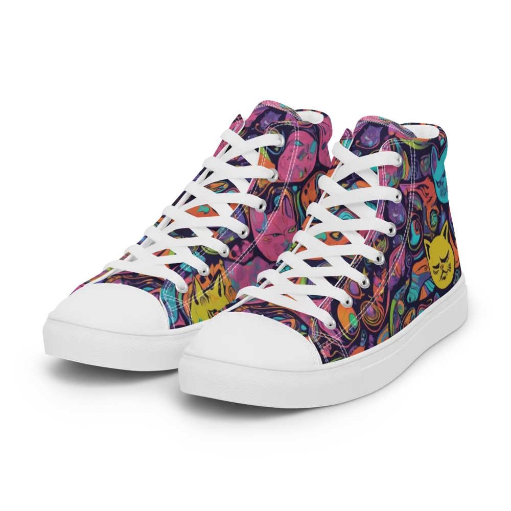 Moonlit Meow on Women's High Top Canvas Shoes — Left Front