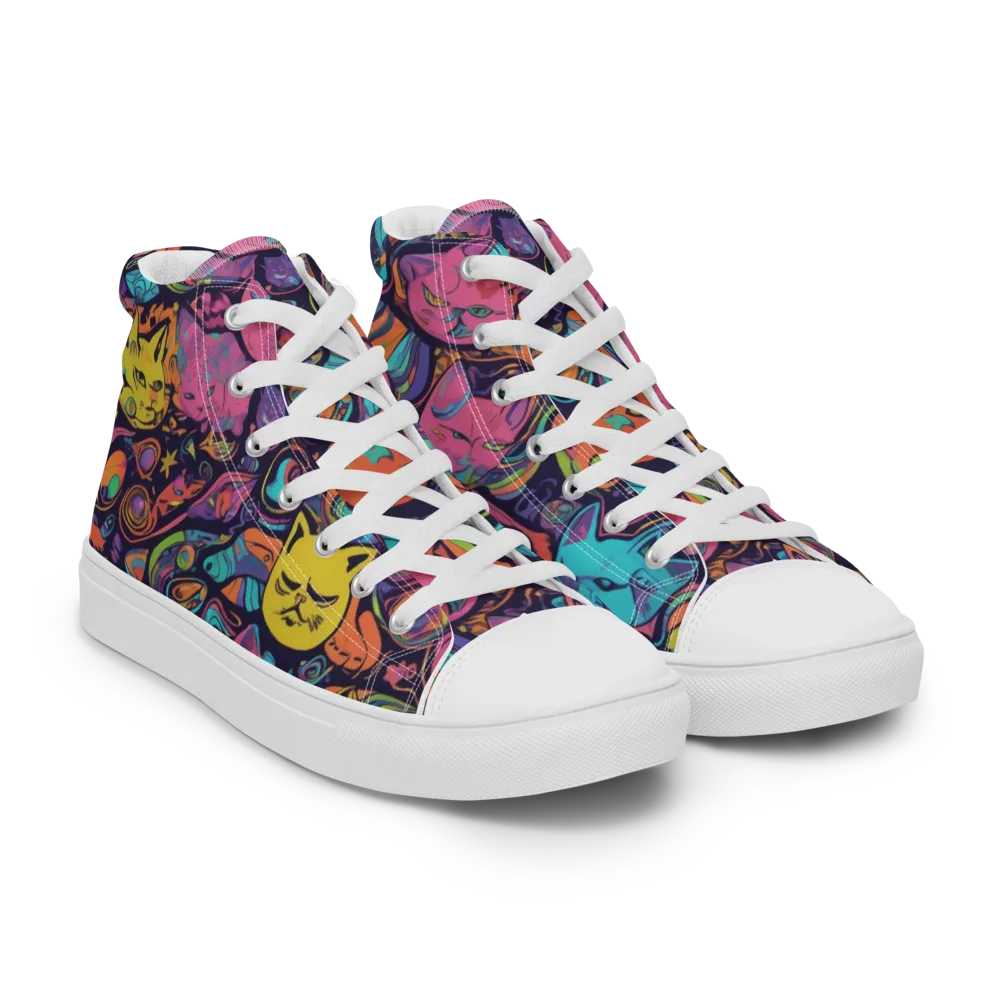 Moonlit Meow on Women's High Top Canvas Shoes — Right Front