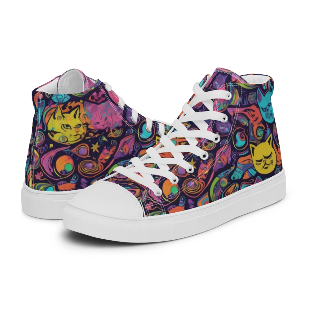 Moonlit Meow on Women's High Top Canvas Shoes — Left