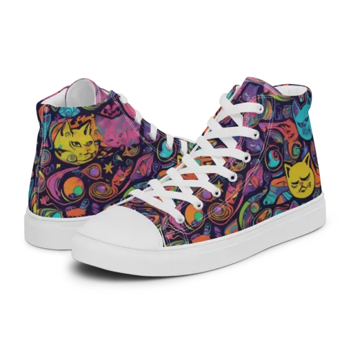 Moonlit Meow on a Women's High Top Canvas Shoes