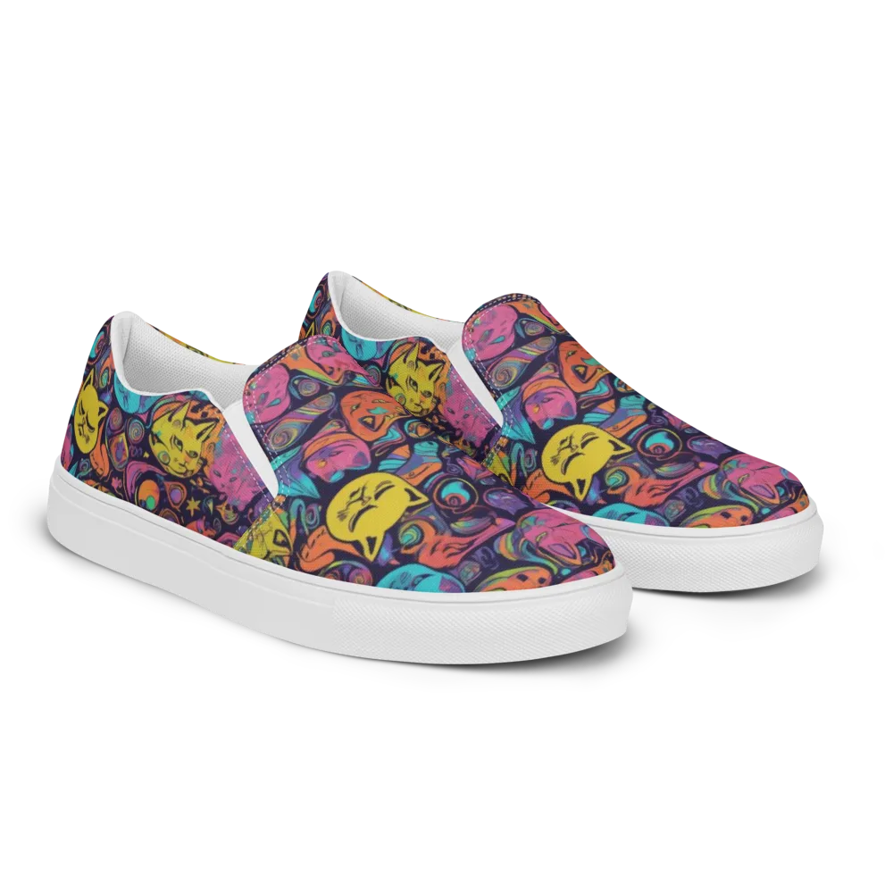 Moonlit Meow on Men's Slip-On Canvas Shoes — Right Front