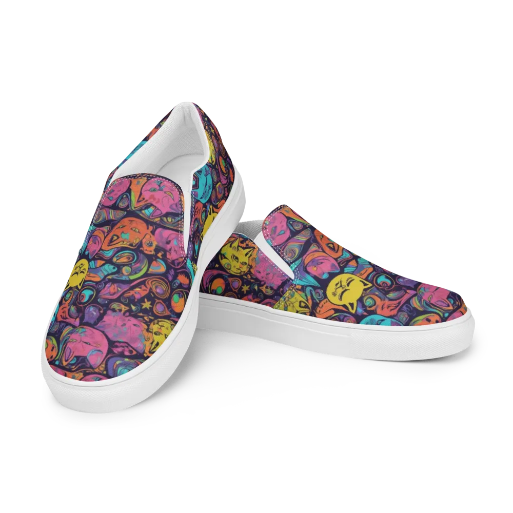 Moonlit Meow on Men's Slip-On Canvas Shoes — Left Front