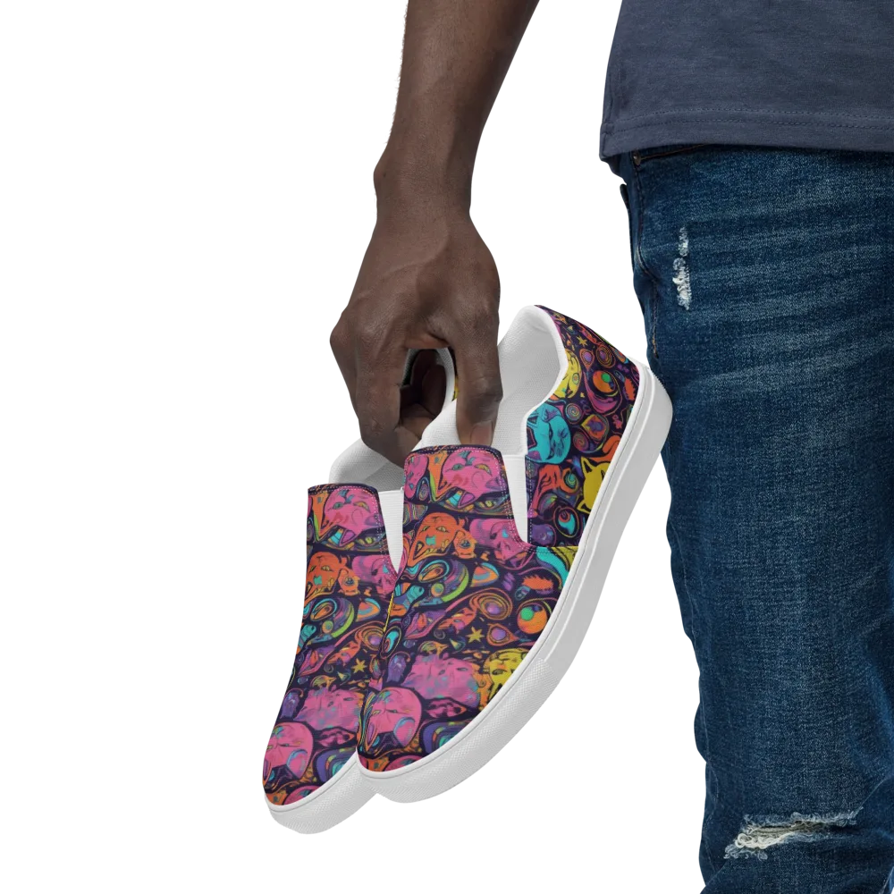 Moonlit Meow on Men's Slip-On Canvas Shoes — Left Front