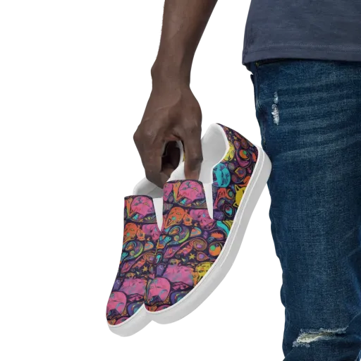Moonlit Meow on a Men's Slip-On Canvas Shoes
