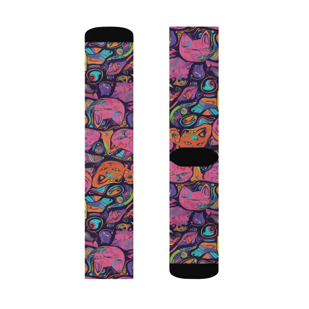 Moonlit Meow on Socks — Right Sock
