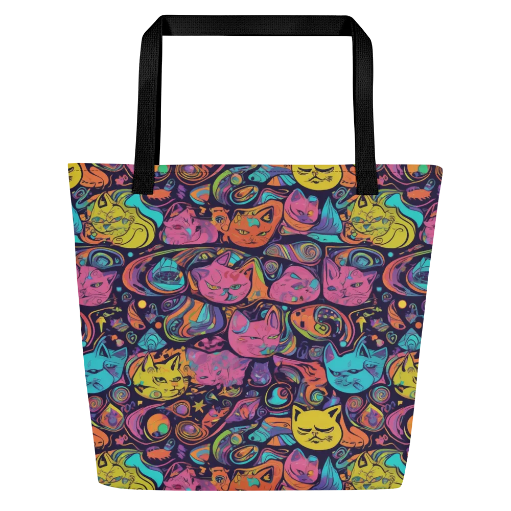 Moonlit Meow on Large Tote Bag W/ Pocket — Front