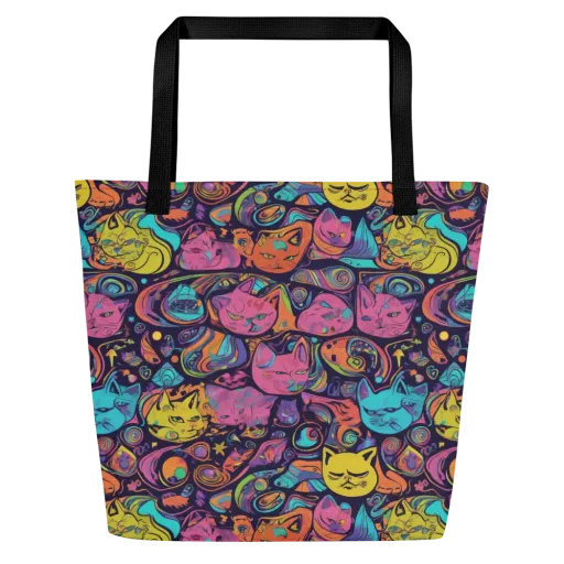 Moonlit Meow on a Large Tote Bag W/ Pocket