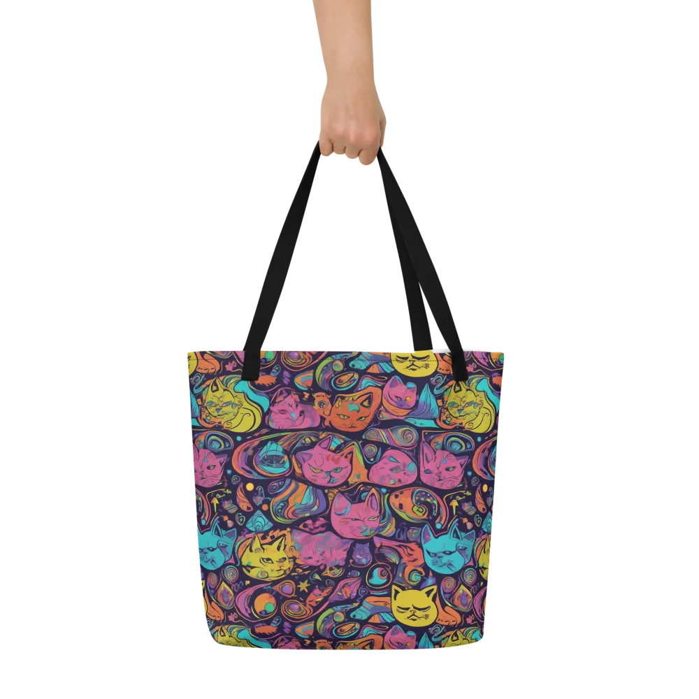 Moonlit Meow on Large Tote Bag W/ Pocket — Front