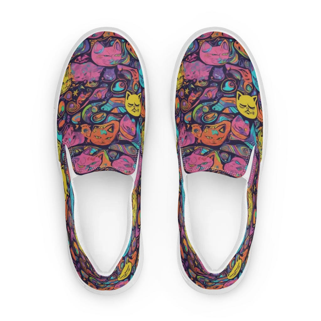 Moonlit Meow on Women's Slip-On Canvas Shoes — Front