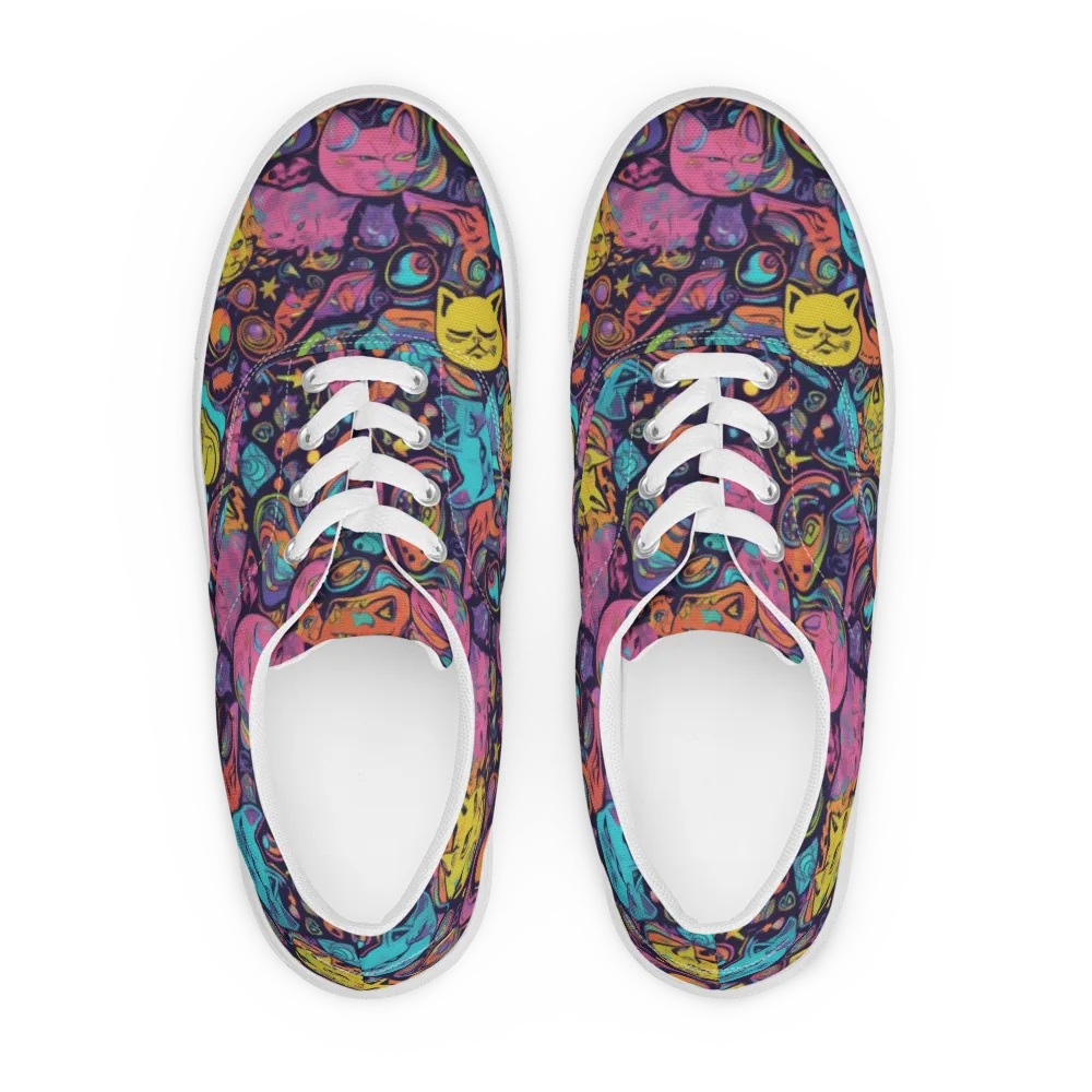 Moonlit Meow on Men's Lace-Up Canvas Shoes — Front