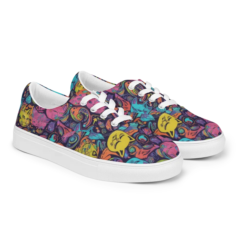 Moonlit Meow on Men's Lace-Up Canvas Shoes — Right Front
