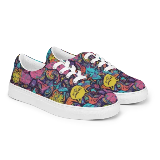 Moonlit Meow on a Men's Lace-Up Canvas Shoes