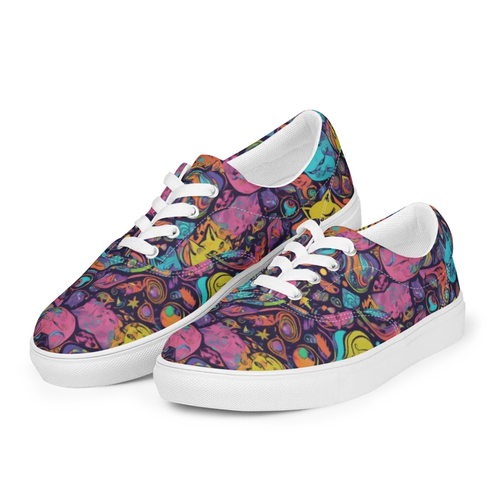 Moonlit Meow on Men's Lace-Up Canvas Shoes — Left Front