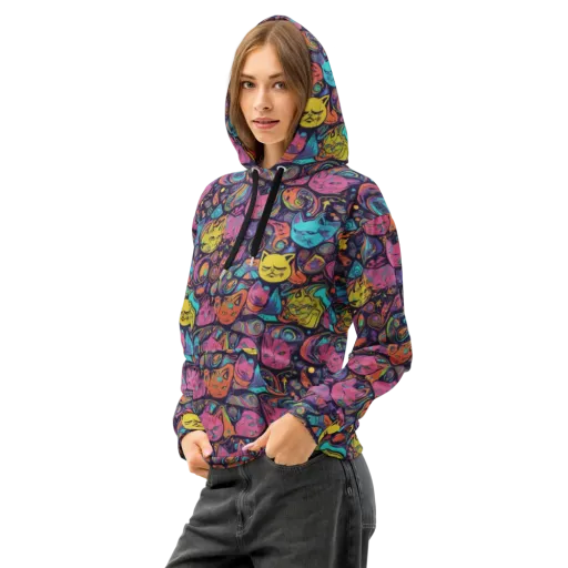 Moonlit Meow on a Cotton Hoodie