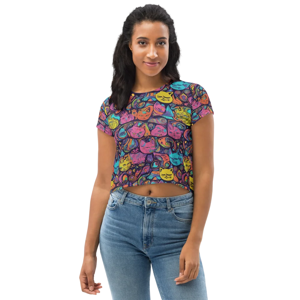 Moonlit Meow on Crop Tee — Front