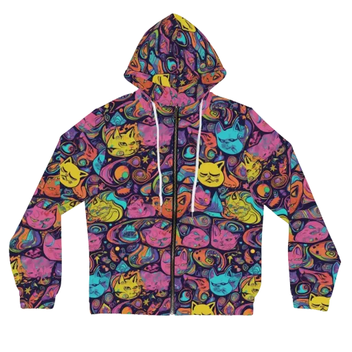 Moonlit Meow on a Women's Full-Zip Hoodie
