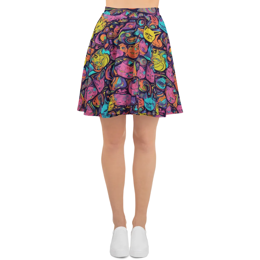 Moonlit Meow on Skater Skirt — Front