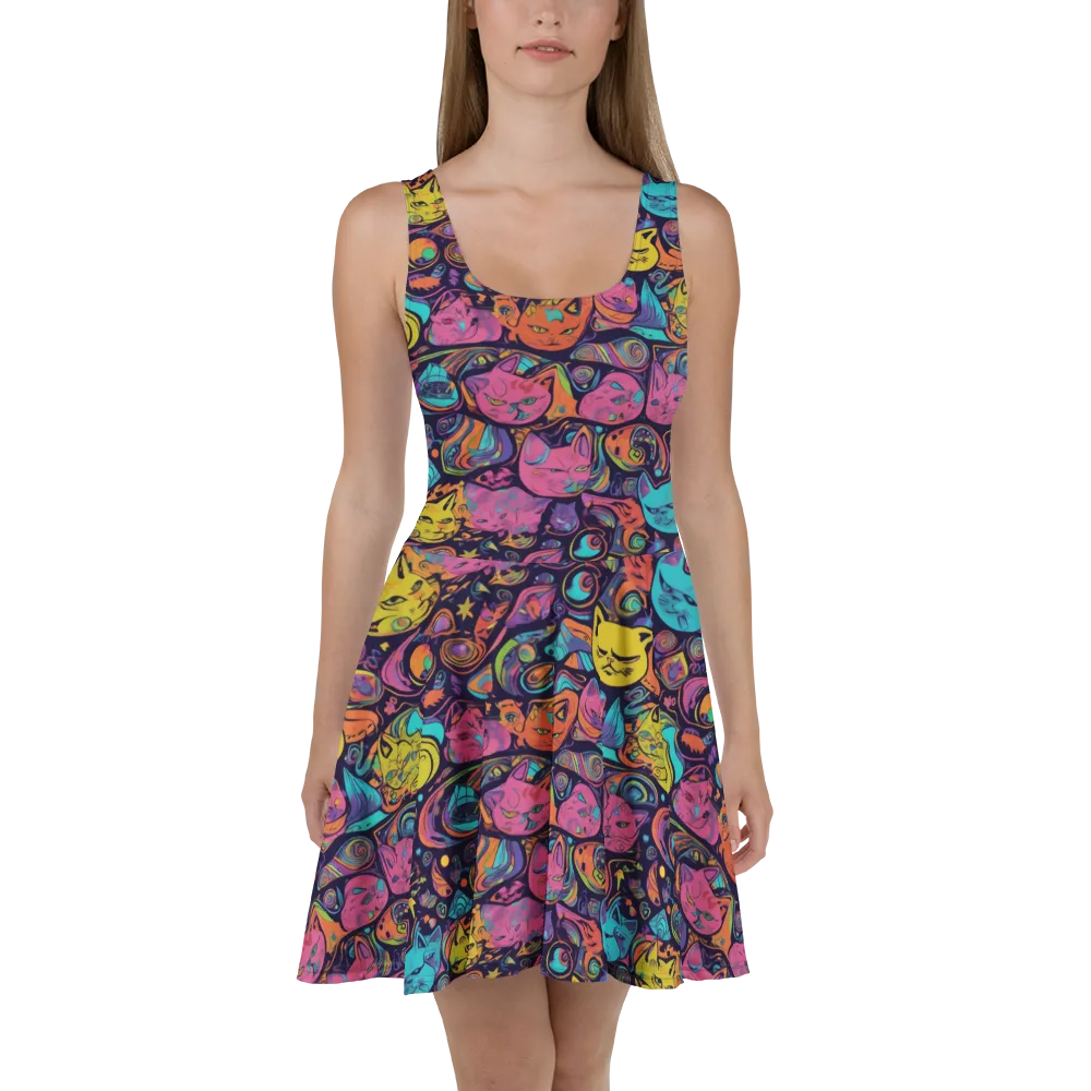 Moonlit Meow on Skater Dress — Front