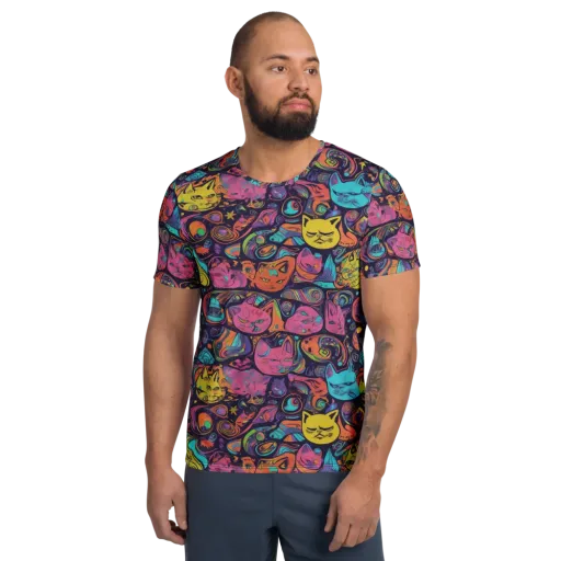 Moonlit Meow on a Men's Athletic T-Shirt