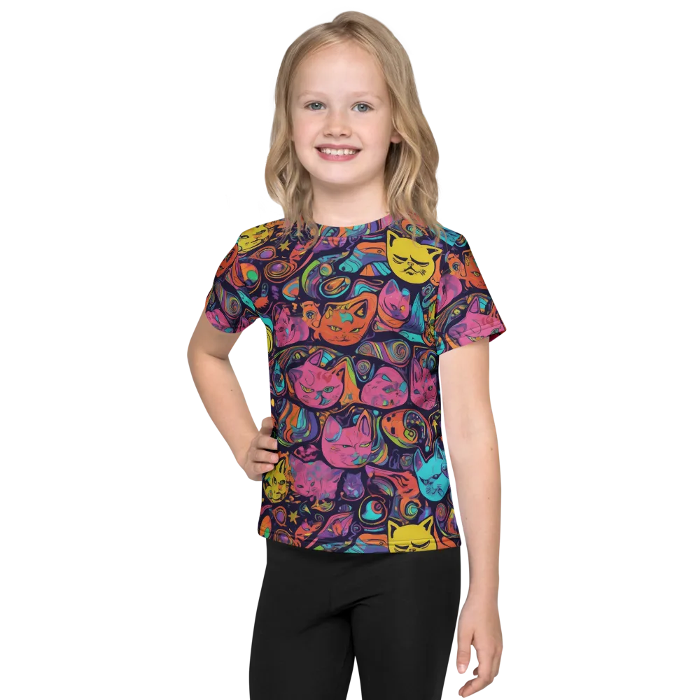 Moonlit Meow on Kids Crew Neck T-Shirt — Front