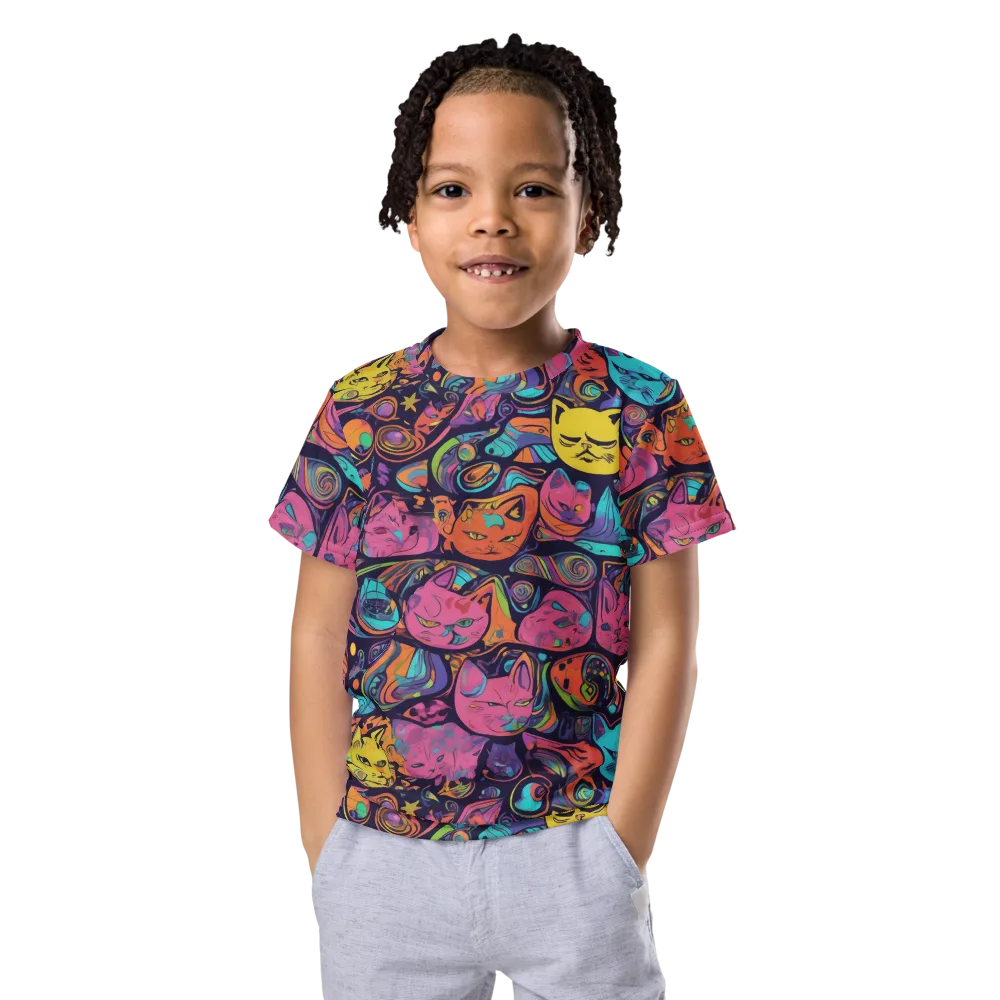 Moonlit Meow on Kids Crew Neck T-Shirt — Front