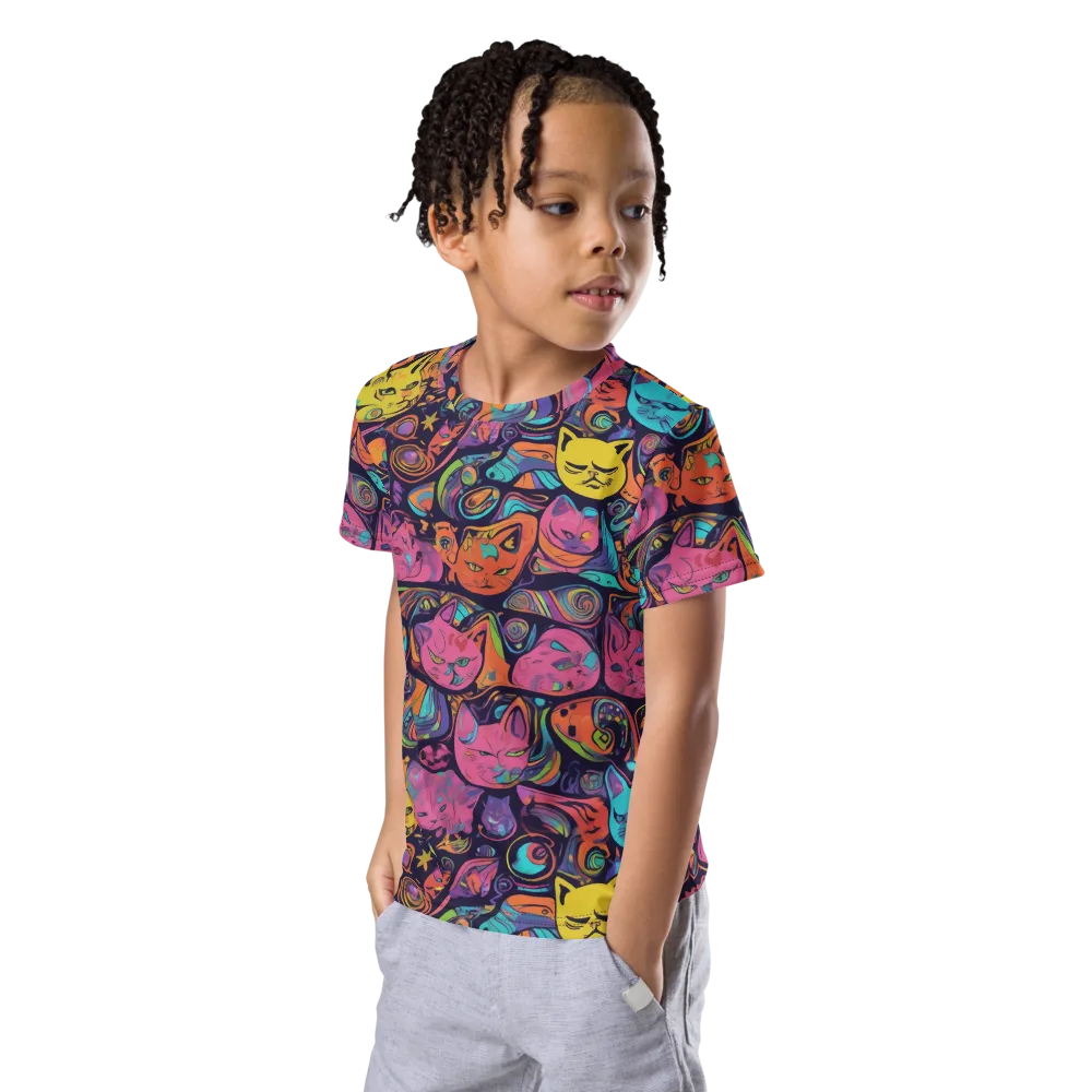 Moonlit Meow on Kids Crew Neck T-Shirt — Left Front