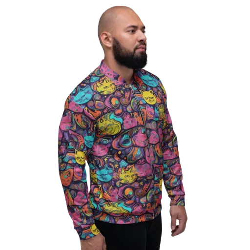 Moonlit Meow on a Bomber Jacket