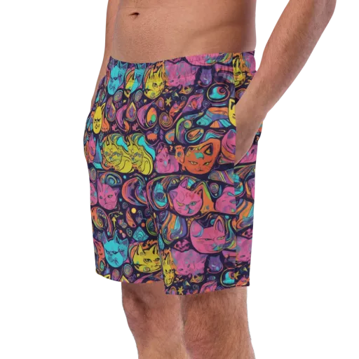 Moonlit Meow on a Swim Trunks