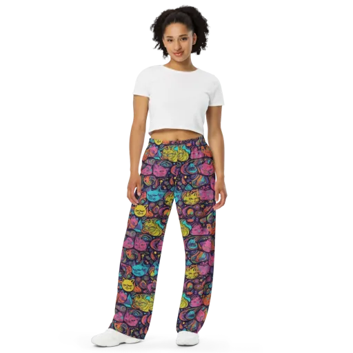 Moonlit Meow on a Wide-Leg Pants