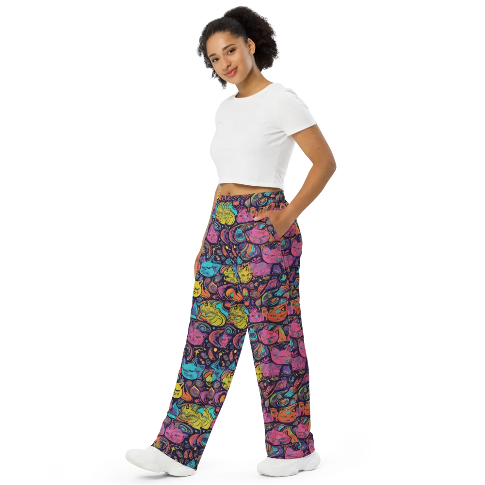 Moonlit Meow on Wide-Leg Pants — Left Front