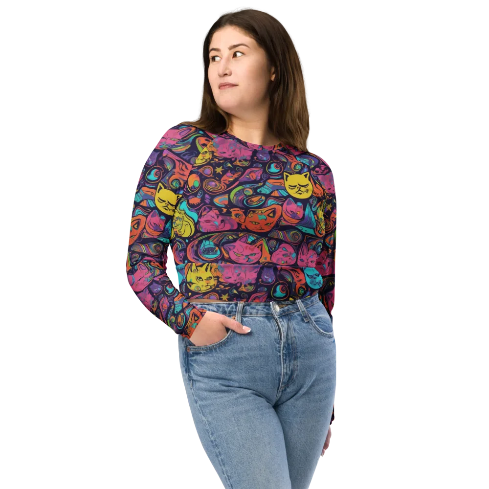Moonlit Meow on Long Sleeve Crop Top — Front