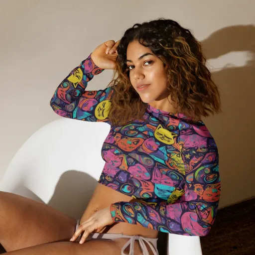 Moonlit Meow on a Long Sleeve Crop Top